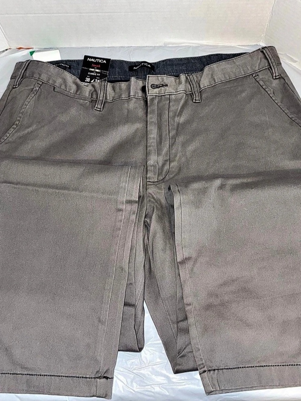 Nautica Classic Fit Stretch Pants Men's Grey Cotton Pants Waist 38x34 New With T